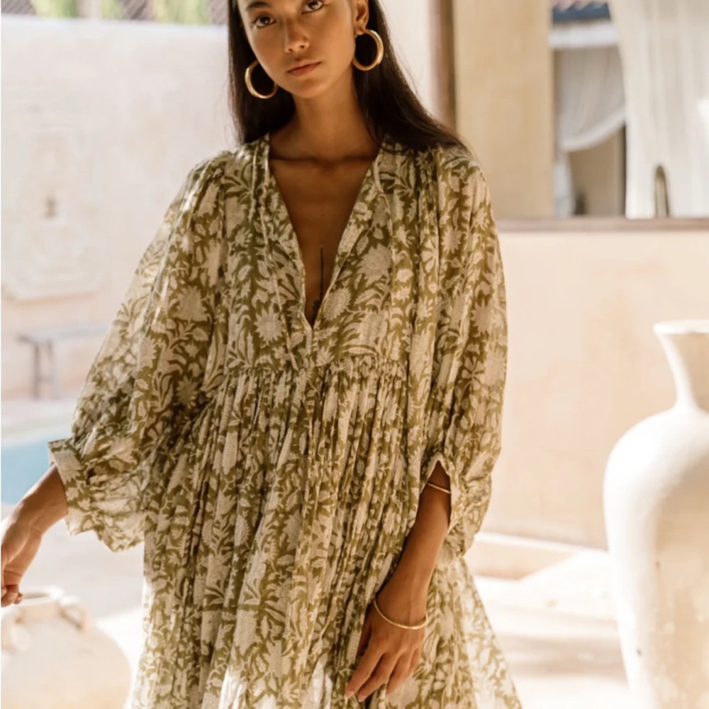 Daughters of India Olive Green Midi Dress